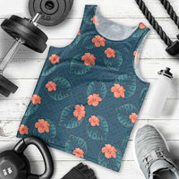 Hawaii Monstera Men Tank Top Hibiscus Flowers Simple Style - Polynesian Pride