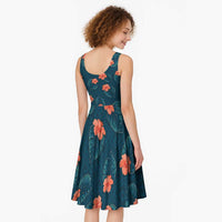 Hawaii Monstera Midi Dress Hibiscus Flowers Simple Style - Polynesian Pride