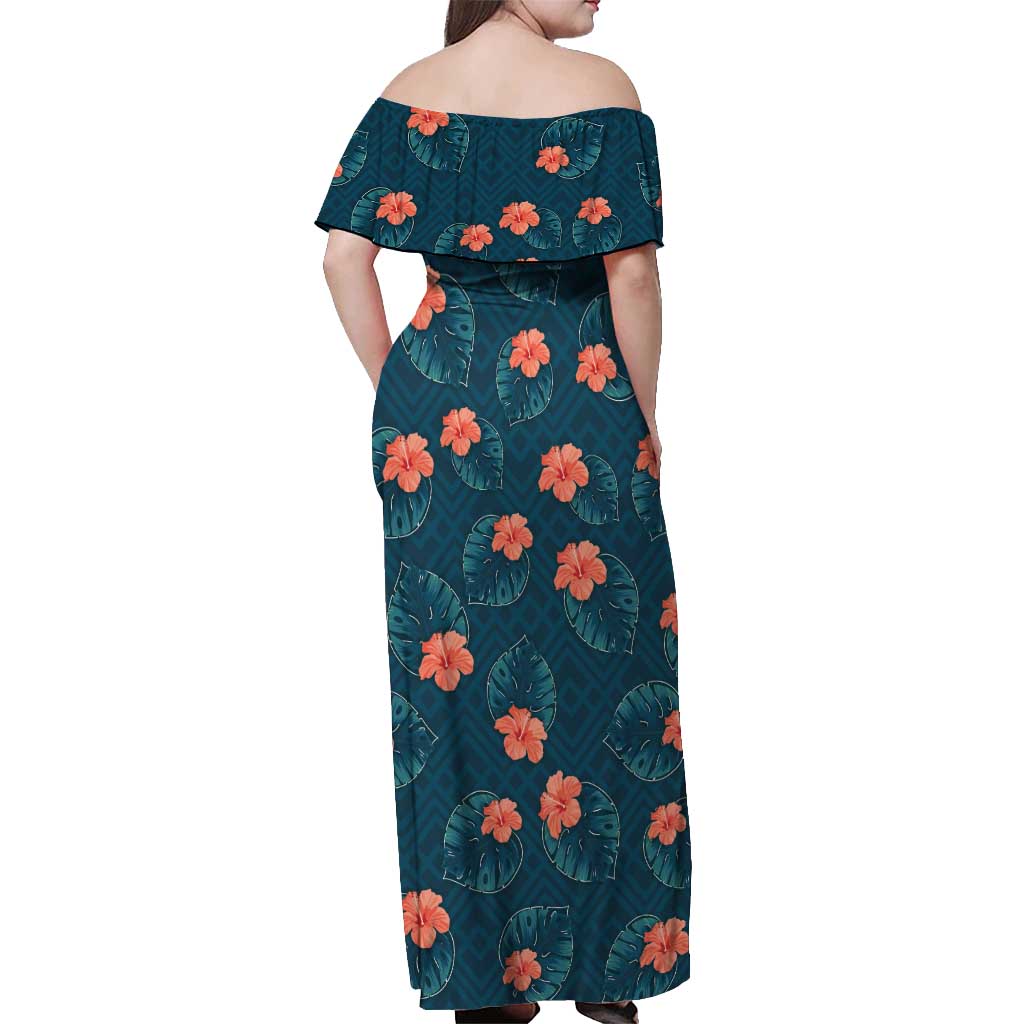 Hawaii Monstera Off Shoulder Maxi Dress Hibiscus Flowers Simple Style - Polynesian Pride