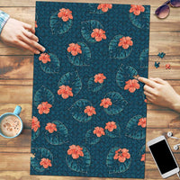 Hawaii Monstera Puzzle Hibiscus Flowers Simple Style DT05 Dark Teal - Polynesian Pride