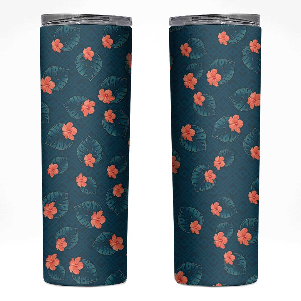 Hawaii Monstera Skinny Tumbler Hibiscus Flowers Simple Style - Polynesian Pride
