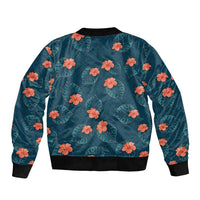 Hawaii Monstera Sleeve Zip Bomber Jacket Hibiscus Flowers Simple Style DT05 - Polynesian Pride
