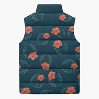 Hawaii Monstera Sleeveless Puffer Jacket Hibiscus Flowers Simple Style DT05 - Polynesian Pride
