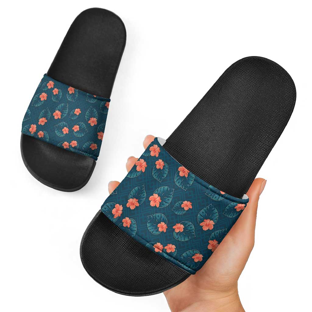 Hawaii Monstera Slide Sandals Hibiscus Flowers Simple Style DT05 - Polynesian Pride