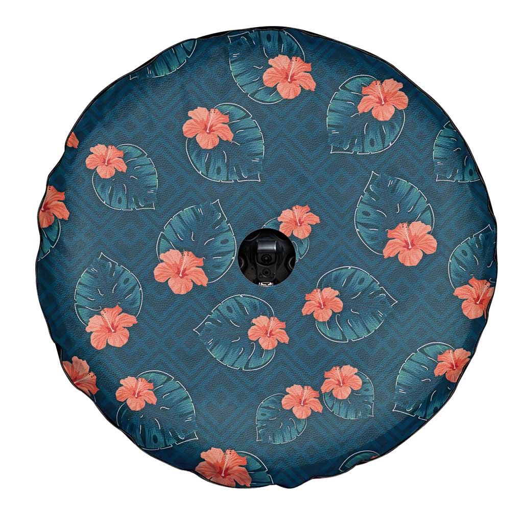 Hawaii Monstera Spare Tire Cover Hibiscus Flowers Simple Style - Polynesian Pride