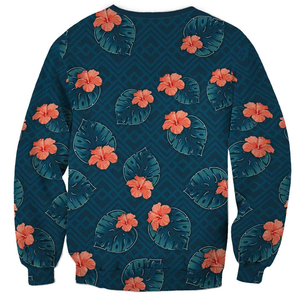 Hawaii Monstera Sweatshirt Hibiscus Flowers Simple Style - Polynesian Pride