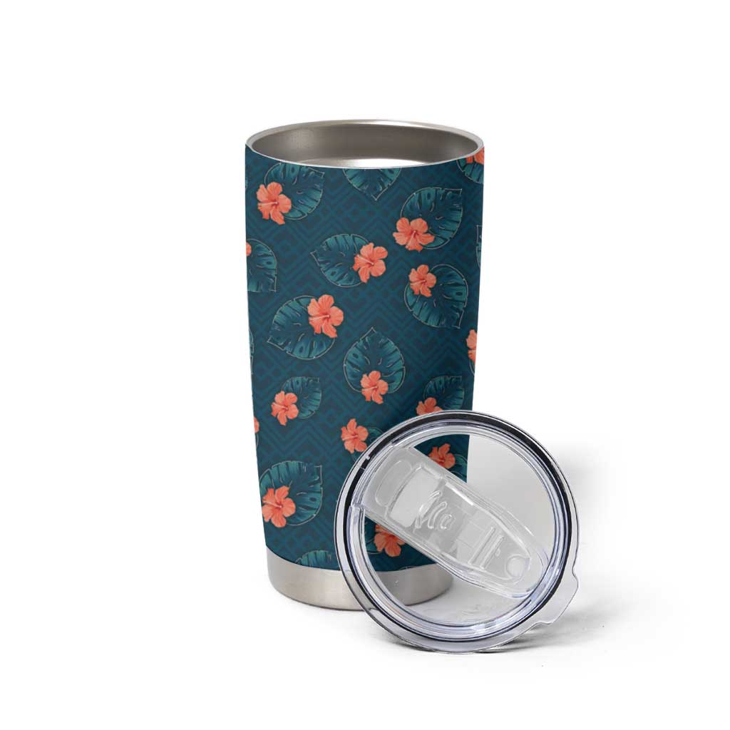 Hawaii Monstera Tumbler Cup Hibiscus Flowers Simple Style - Polynesian Pride