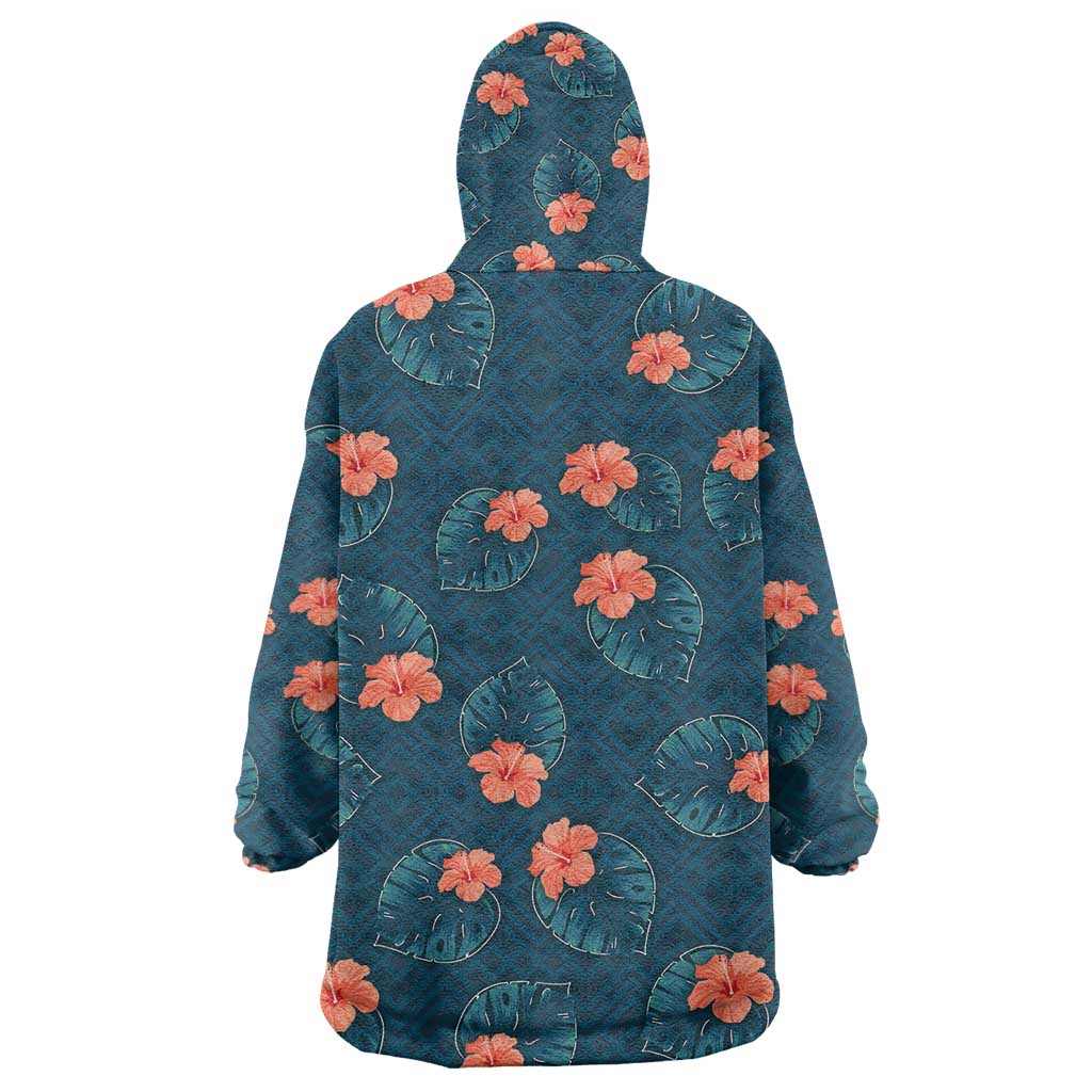 Hawaii Monstera Wearable Blanket Hoodie Hibiscus Flowers Simple Style - Polynesian Pride