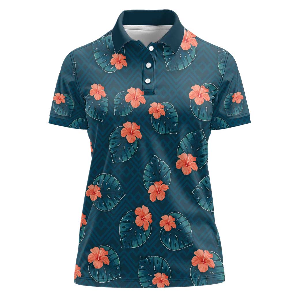 Hawaii Monstera Women Polo Shirt Hibiscus Flowers Simple Style - Polynesian Pride
