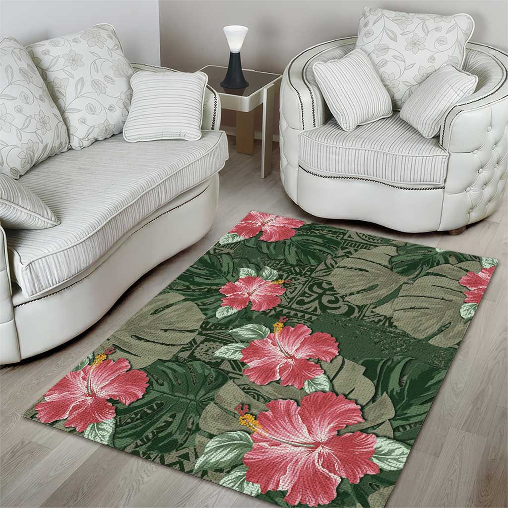 Hawaii Area Rug Green Polynesian Monstera Patterns - Polynesian Pride