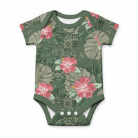 Hawaii Baby Onesie Green Polynesian Monstera Patterns