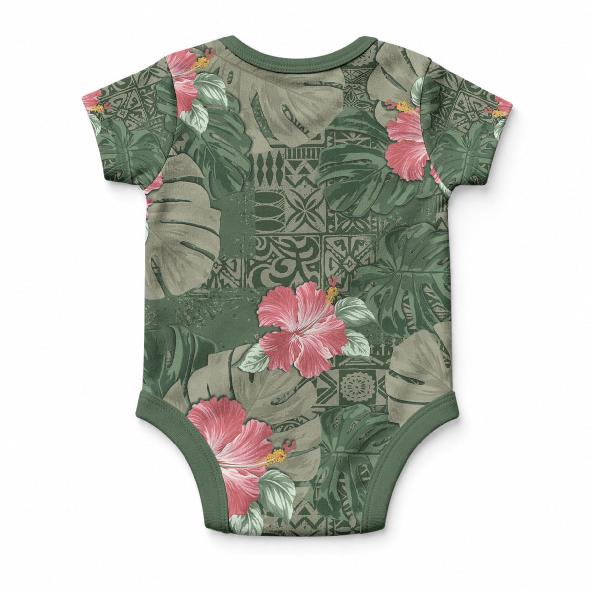 Hawaii Baby Onesie Green Polynesian Monstera Patterns
