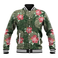 Hawaii Baseball Jacket Green Polynesian Monstera Patterns DT05 Unisex Green - Polynesian Pride