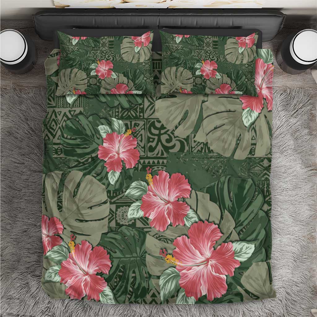Hawaii Bedding Set Green Polynesian Monstera Patterns - Polynesian Pride