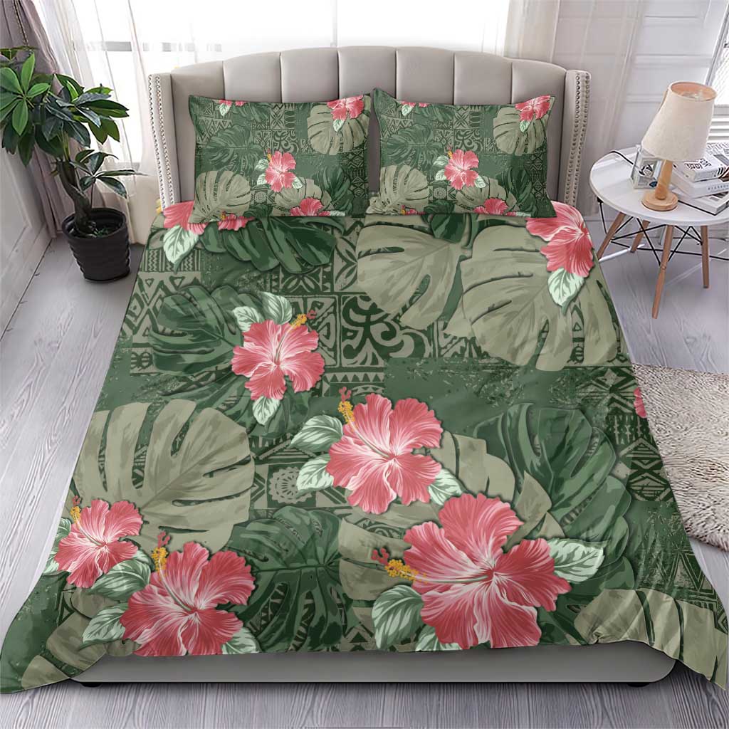 Hawaii Bedding Set Green Polynesian Monstera Patterns - Polynesian Pride