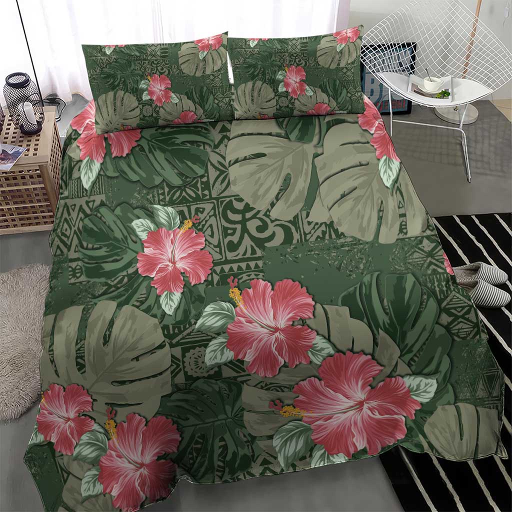 Hawaii Bedding Set Green Polynesian Monstera Patterns - Polynesian Pride