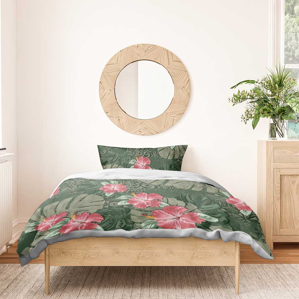 Hawaii Bedding Set Green Polynesian Monstera Patterns - Polynesian Pride