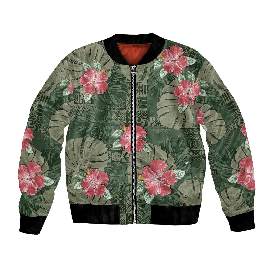 Hawaii Bomber Jacket Green Polynesian Monstera Patterns DT05 Unisex Green - Polynesian Pride