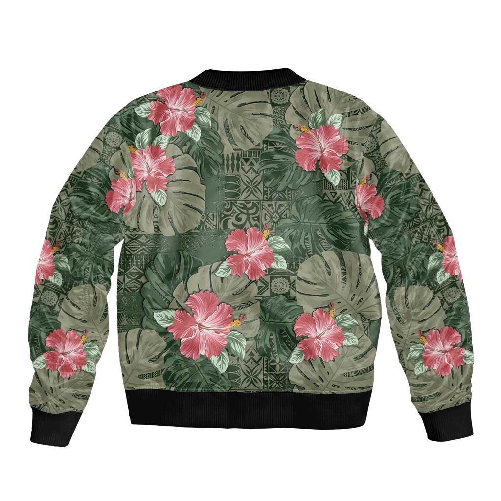 Hawaii Bomber Jacket Green Polynesian Monstera Patterns DT05 - Polynesian Pride