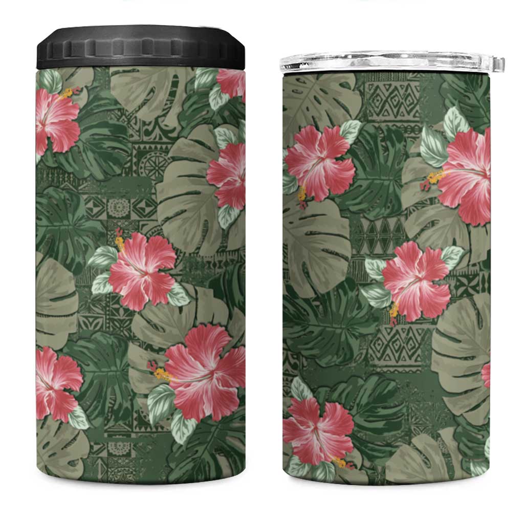 Hawaii 4 in 1 Can Cooler Tumbler Green Polynesian Monstera Patterns - Polynesian Pride