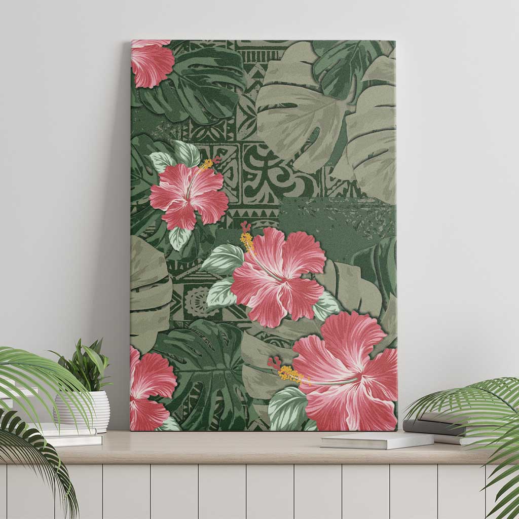 Hawaii Canvas Wall Art Green Polynesian Monstera Patterns - Polynesian Pride