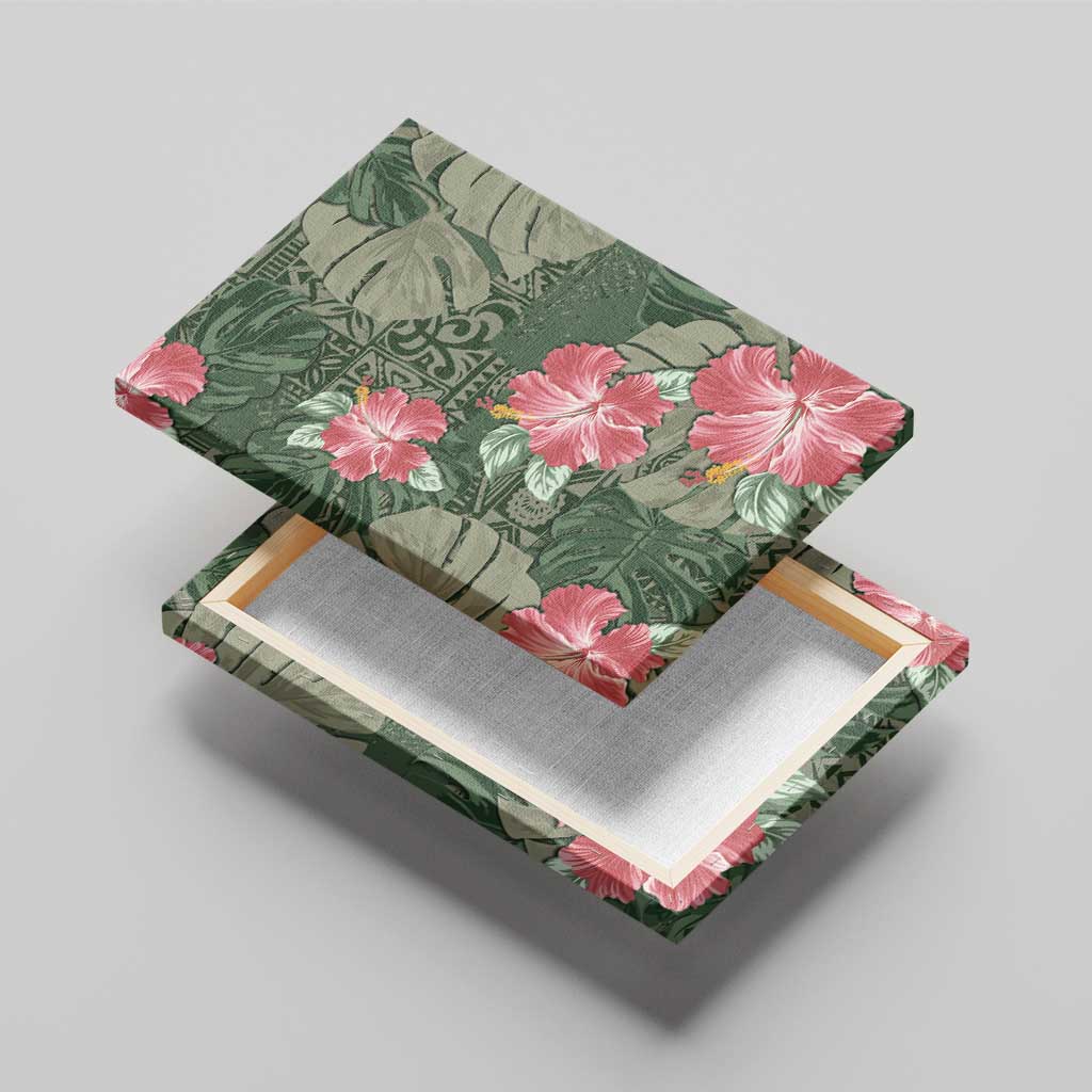 Hawaii Canvas Wall Art Green Polynesian Monstera Patterns - Polynesian Pride