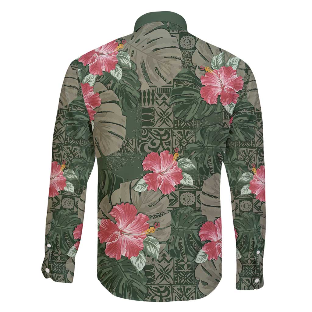 Hawaii Family Matching Long Sleeve Bodycon Dress and Hawaiian Shirt Green Polynesian Monstera Patterns - Polynesian Pride