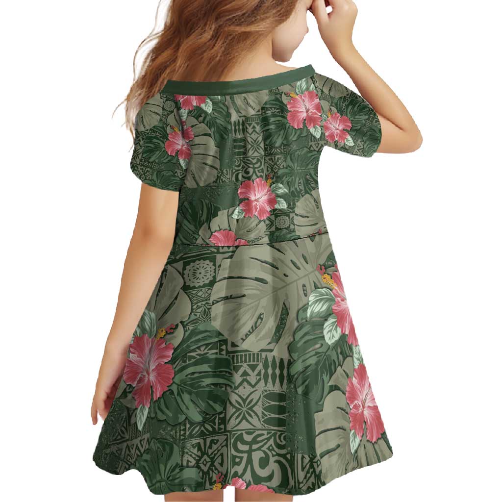 Hawaii Family Matching Mermaid Dress and Hawaiian Shirt Green Polynesian Monstera Patterns - Polynesian Pride