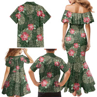 Hawaii Family Matching Mermaid Dress and Hawaiian Shirt Green Polynesian Monstera Patterns - Polynesian Pride