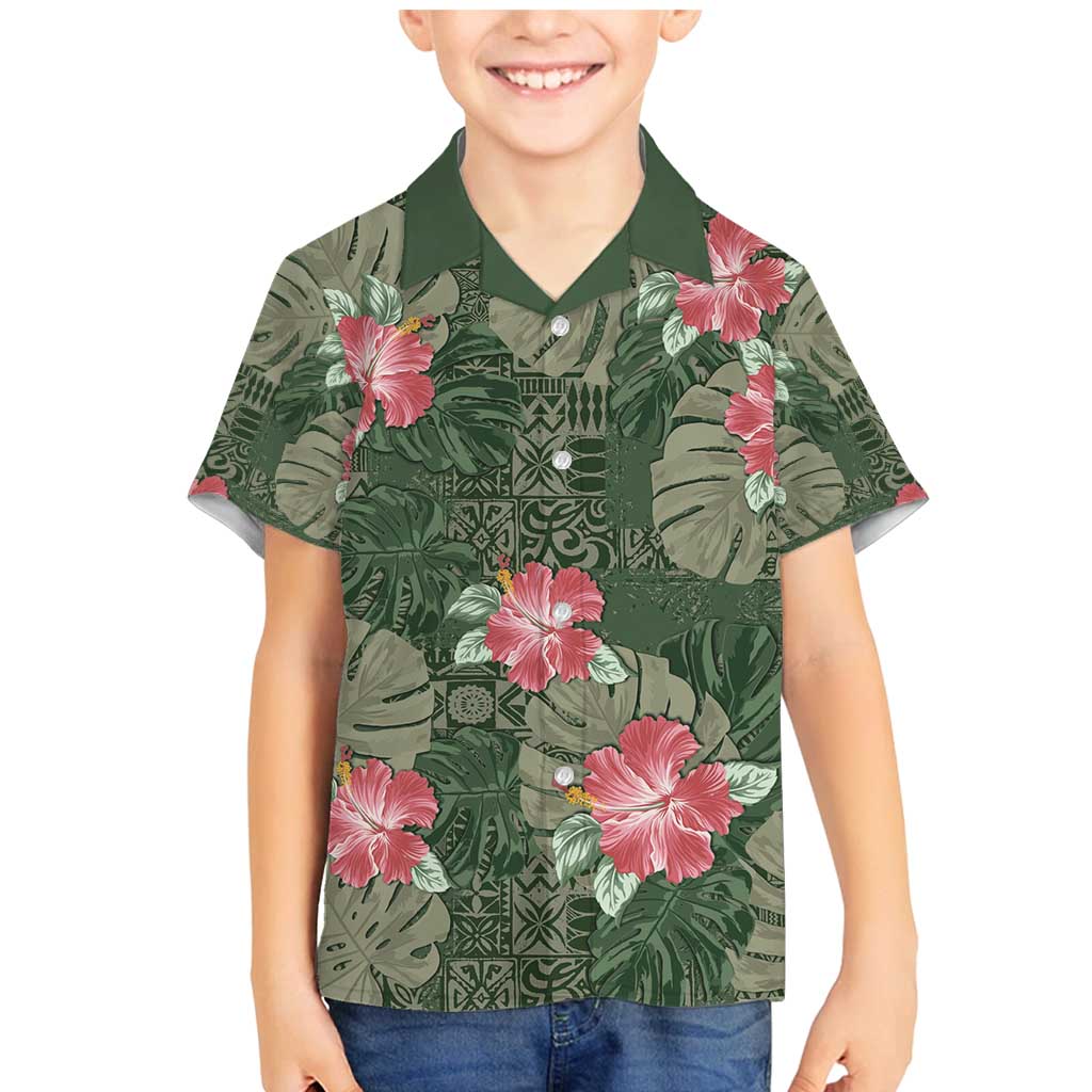 Hawaii Family Matching Mermaid Dress and Hawaiian Shirt Green Polynesian Monstera Patterns - Polynesian Pride