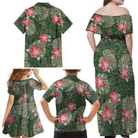 Hawaii Family Matching Off Shoulder Maxi Dress and Hawaiian Shirt Green Polynesian Monstera Patterns - Polynesian Pride