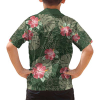 Hawaii Family Matching Off Shoulder Short Dress and Hawaiian Shirt Green Polynesian Monstera Patterns - Polynesian Pride