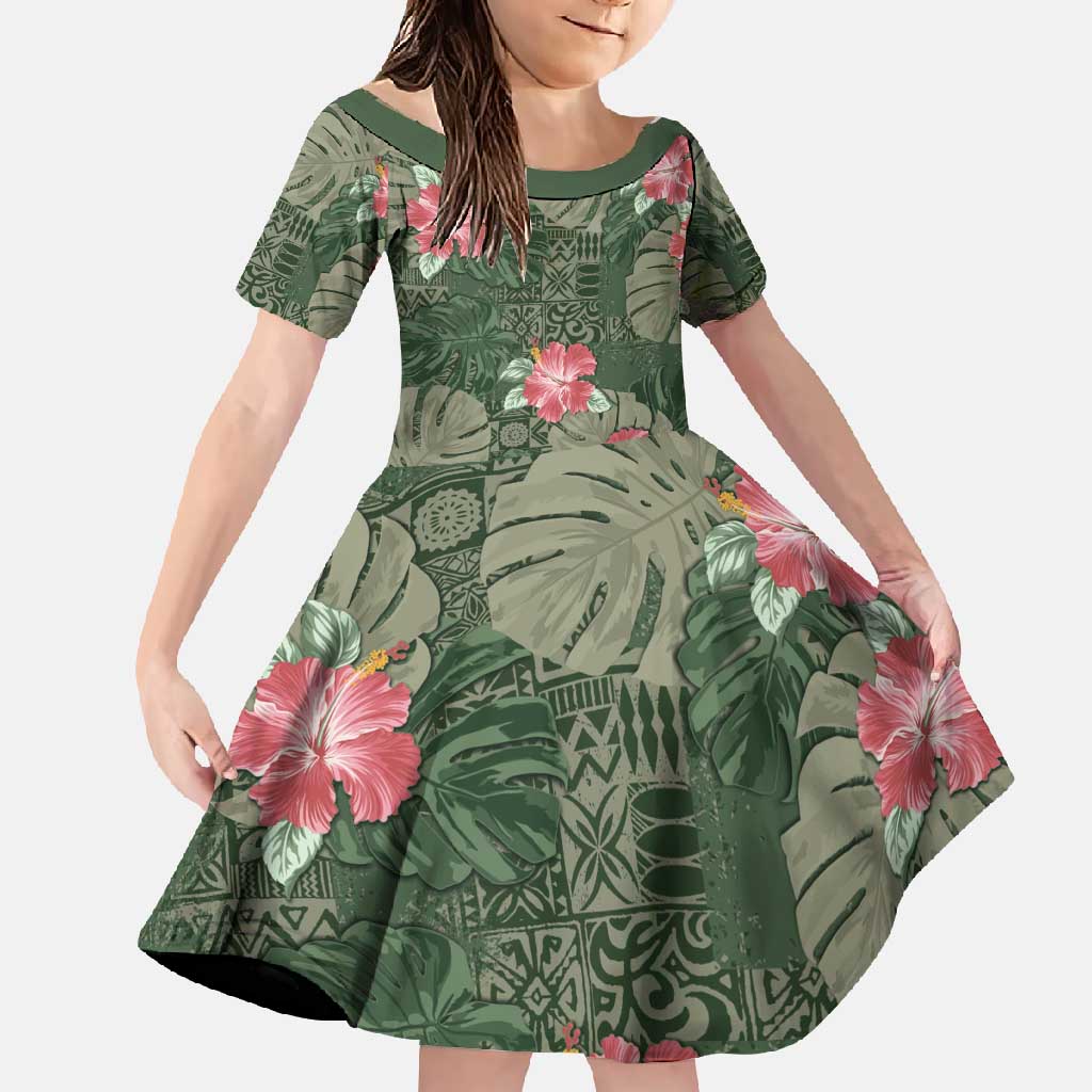 Hawaii Family Matching Summer Maxi Dress and Hawaiian Shirt Green Polynesian Monstera Patterns - Polynesian Pride