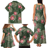 Hawaii Family Matching Tank Maxi Dress and Hawaiian Shirt Green Polynesian Monstera Patterns - Polynesian Pride