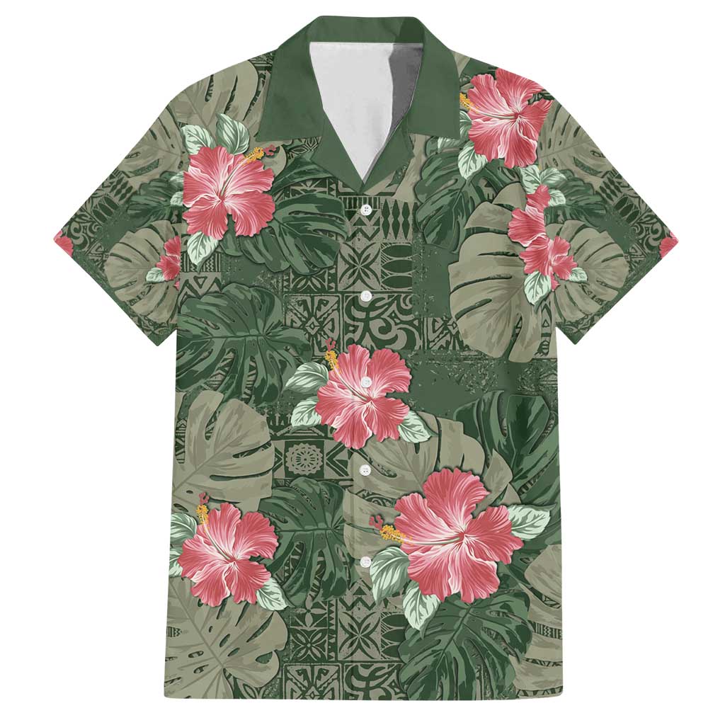 Hawaii Family Matching Tank Maxi Dress and Hawaiian Shirt Green Polynesian Monstera Patterns - Polynesian Pride