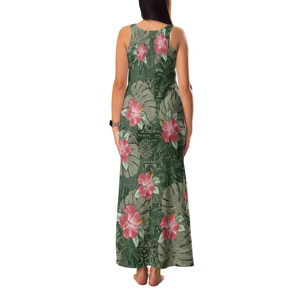 Hawaii Family Matching Tank Maxi Dress and Hawaiian Shirt Green Polynesian Monstera Patterns - Polynesian Pride