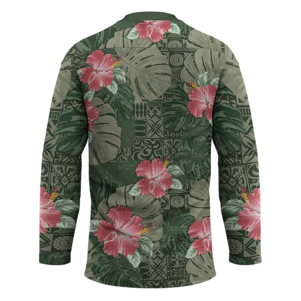 Hawaii Hockey Jersey Green Polynesian Monstera Patterns DT05 - Polynesian Pride