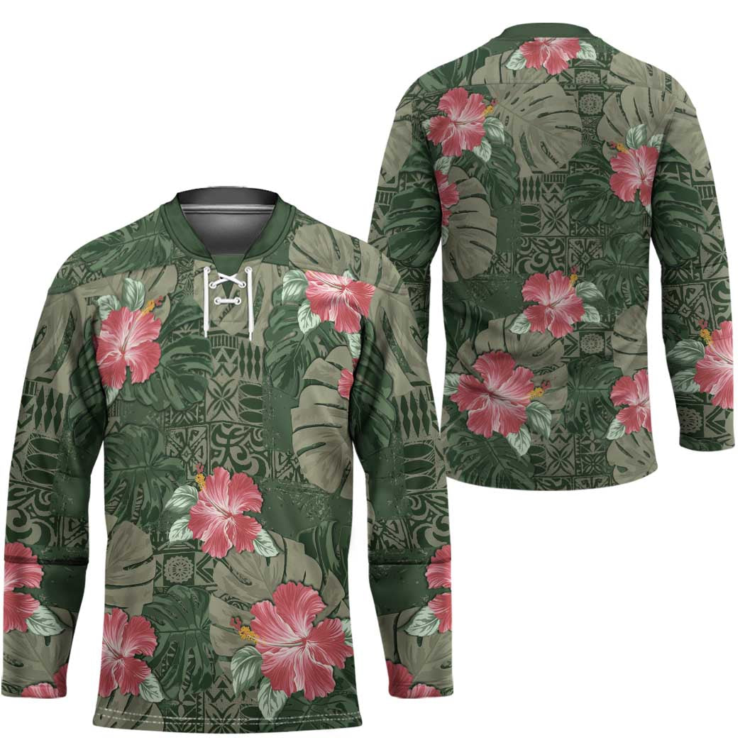 Hawaii Hockey Jersey Green Polynesian Monstera Patterns DT05 - Polynesian Pride