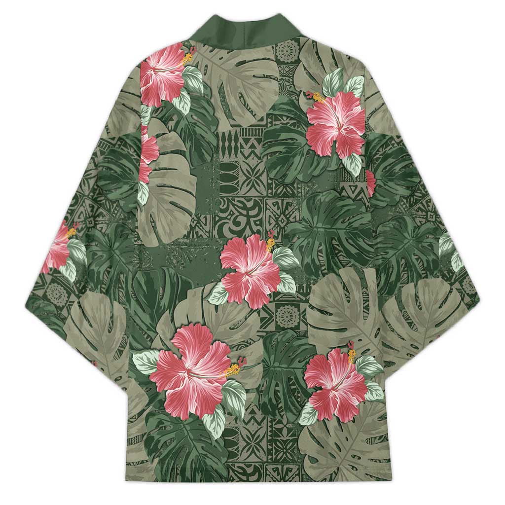 Hawaii Kimono Green Polynesian Monstera Patterns DT05 - Polynesian Pride