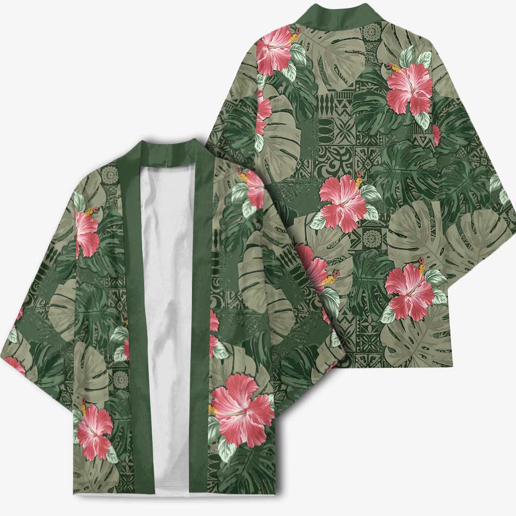 Hawaii Kimono Green Polynesian Monstera Patterns DT05 - Polynesian Pride