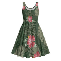 Hawaii Midi Dress Green Polynesian Monstera Patterns - Polynesian Pride