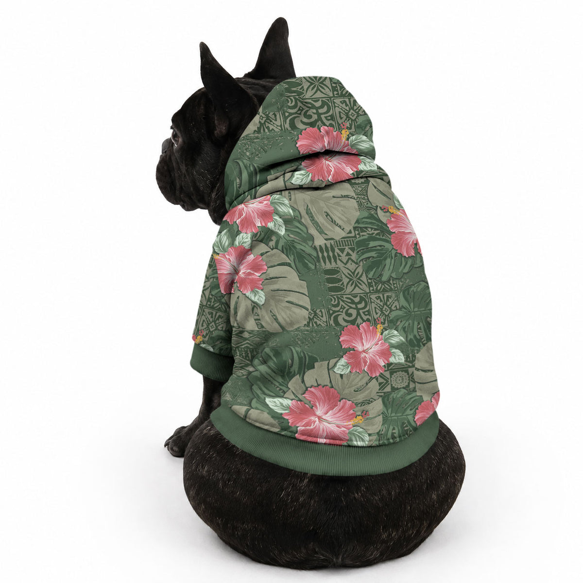 Hawaii Pet Hoodie Green Polynesian Monstera Patterns