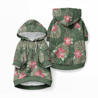 Hawaii Pet Hoodie Green Polynesian Monstera Patterns