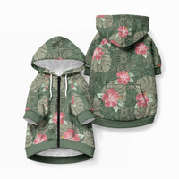 Hawaii Pet Hoodie Green Polynesian Monstera Patterns