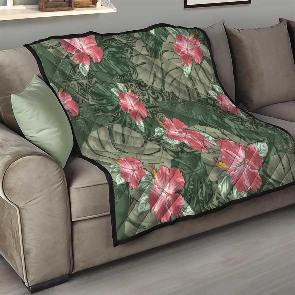 Hawaii Quilt Green Polynesian Monstera Patterns - Polynesian Pride