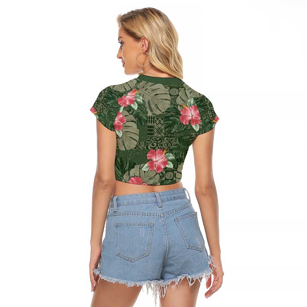 Hawaii Raglan Cropped T Shirt Green Polynesian Monstera Patterns DT05 - Polynesian Pride