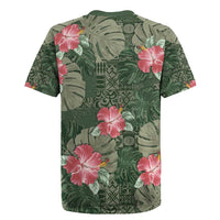 Hawaii Rugby Jersey Green Polynesian Monstera Patterns - Polynesian Pride