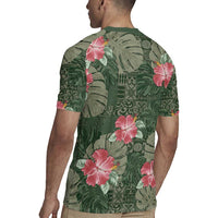 Hawaii Rugby Jersey Green Polynesian Monstera Patterns - Polynesian Pride