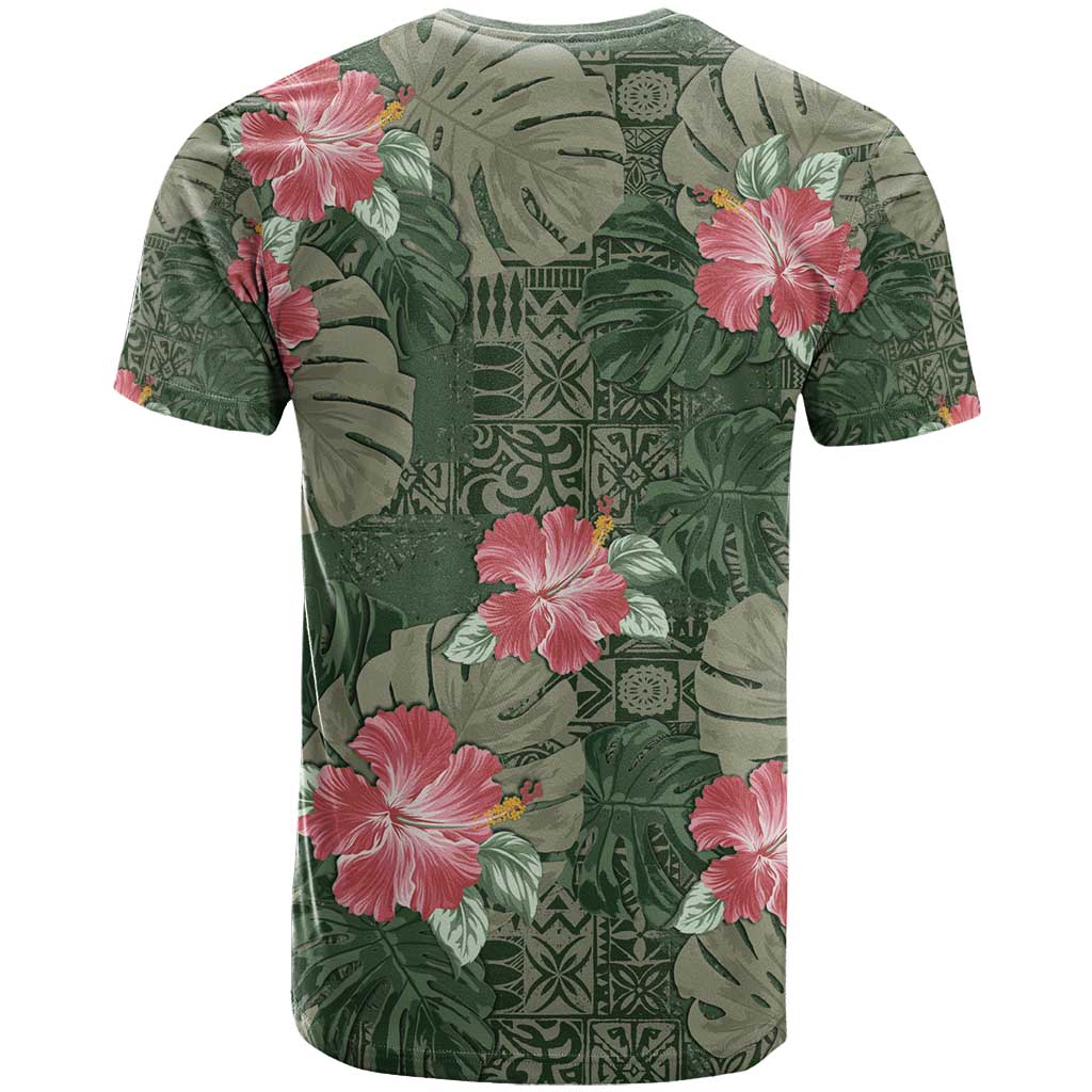 Hawaii T Shirt Green Polynesian Monstera Patterns - Polynesian Pride