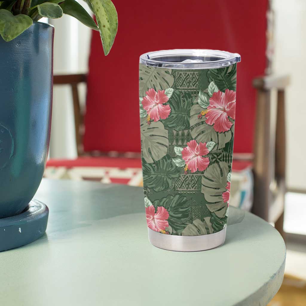 Hawaii Tumbler Cup Green Polynesian Monstera Patterns - Polynesian Pride